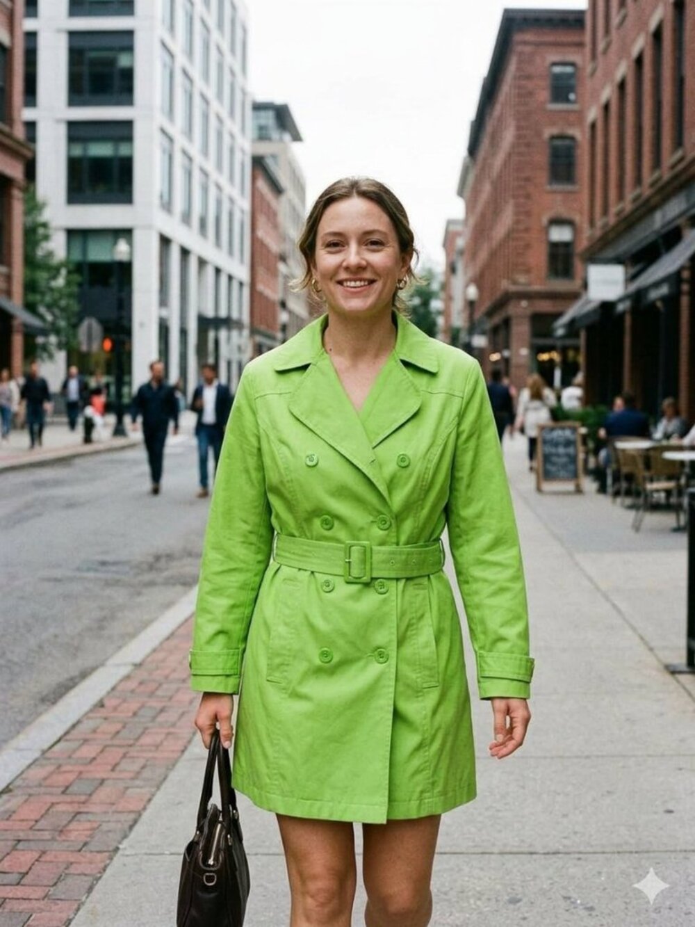 Liz Claiborne Bright Green Double-Breasted Trench Coat with Waist Tie